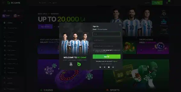 Add email or phone number and the password on BC.Game Casino